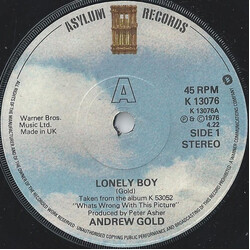 Andrew Gold Lonely Boy USED VINYL 7INCH 45 RPM SINGLE