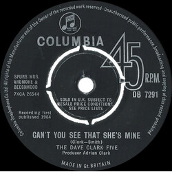 The Dave Clark Five Can't You See That She's Mine USED VINYL 7INCH 45 RPM SINGLE