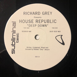 Richard Grey / House Republic Deep Down USED VINYL 12INCH 33 S RPM PROMO