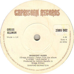 Gregg Allman Midnight Rider USED VINYL 7INCH 45 RPM SINGLE