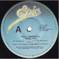 Paul Carrack I Need You VINYL 7" USED