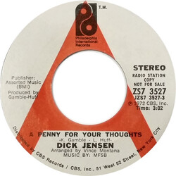 Dick Jensen A Penny For Your Thoughts USED VINYL 7INCH 45 RPM PROMO