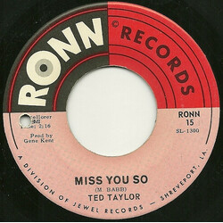 Ted Taylor Miss You So / I'm Gonna Get Tough USED VINYL 45 RPM 7INCH