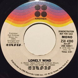 Kansas (2) Lonely Wind USED VINYL 7INCH 45 RPM SINGLE PROMO STYRENE STEREO MONO