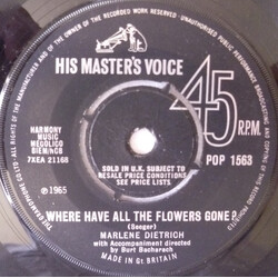 Marlene Dietrich Where Have All The Flowers Gone? USED VINYL 7INCH 45 RPM SINGLE