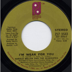 Harold Melvin And The Blue Notes I'm Weak For You USED VINYL 7INCH 45 RPM SINGLE STYRENE