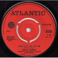 Aretha Franklin Share Your Love With Me Vinyl 7" USED