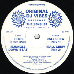 Original DJ Vibes The Sensi EP USED VINYL 12INCH EP LIMITED EDITION 33 S RPM