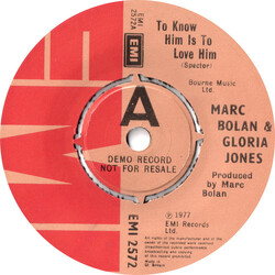 Marc Bolan / Gloria Jones To Know Him Is To Love Him USED VINYL 7INCH SINGLE PROMO