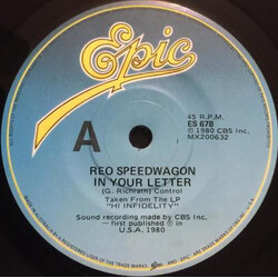 REO Speedwagon In Your Letter USED VINYL 7INCH 45 RPM SINGLE