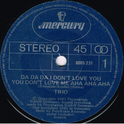 Trio Da Da Da I Don't Love You You Don't Love Me Aha Aha Aha USED VINYL 7INCH 45 RPM SINGLE