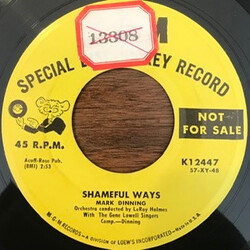 Mark Dinning Shameful Ways USED VINYL 7INCH 45 RPM SINGLE PROMO
