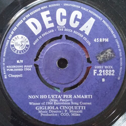 Gigliola Cinquetti Non Ho L'Età Per Amarti USED VINYL 7INCH 45 RPM SINGLE