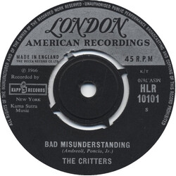 The Critters Bad Misunderstanding USED VINYL 7INCH 45 RPM