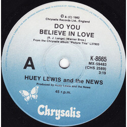 Huey Lewis & The News Do You Believe In Love VINYL 7" USED