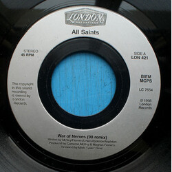 All Saints War Of Nerves USED VINYL 7INCH 45 RPM SINGLE JUKEBOX