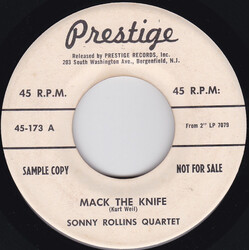 Sonny Rollins Quartet / Sonny Rollins / The Modern Jazz Quartet Mack The Knife / The Stopper USED VINYL 7INCH 45 RPM SINGLE PROMO