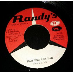 Kentrick Patrick Don't Stay Out Late / Man To Man USED VINYL 7INCH 45 RPM REISSUE