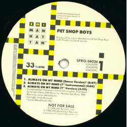Pet Shop Boys Always On My Mind USED VINYL 12INCH 33 S RPM PROMO