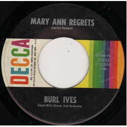 Burl Ives Mary Ann Regrets USED VINYL 7INCH 45 RPM SINGLE