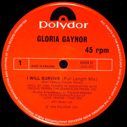 Gloria Gaynor I Will Survive (Full Length Mix) USED VINYL 12INCH 45 RPM SINGLE