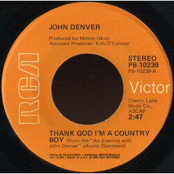 John Denver Thank God I'm A Country Boy USED VINYL 7INCH 45 RPM SINGLE STEREO