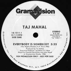 Taj Mahal Everybody Is Somebody / Deed I Do USED VINYL 12INCH STEREO PROMO
