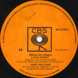 Andy Williams (Where Do I Begin) Love Story USED VINYL 7INCH 45 RPM