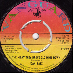 Joan Baez The Night They Drove Old Dixie Down USED VINYL 7"