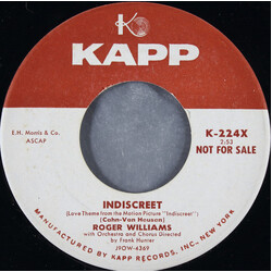 Roger Williams (2) Indiscreet / Young And Warm And Wonderful USED VINYL 7INCH 45 RPM PROMO