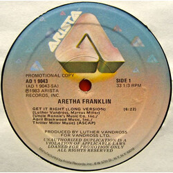 Aretha Franklin Get It Right (Long Version) Vinyl 12" USED