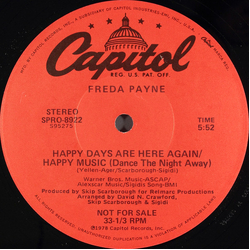 Freda Payne Happy Days Are Here Again / Happy Music (Dance The Night Away) Vinyl 12" USED