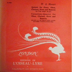Wolfgang Amadeus Mozart / Quintette À Vent Français / Robert Veyron-Lacroix Quintet For Piano, Oboe, Clarinet, Horn And Bassoon / Cassazione-Quartet F
