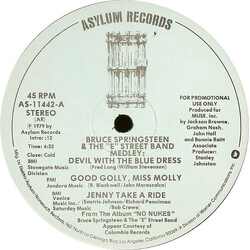 Bruce Springsteen & The E-Street Band / Jackson Browne Devil With The Blue Dress Medley / Before The Deluge USED VINYL 12INCH 45 RPM PROMO