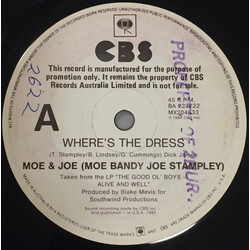 Moe Bandy & Joe Stampley Where's The Dress USED VINYL 7INCH 45 RPM SINGLE PROMO