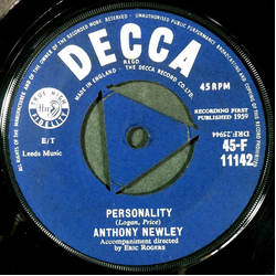 Anthony Newley Personality / My Blue Angel Vinyl 7" USED