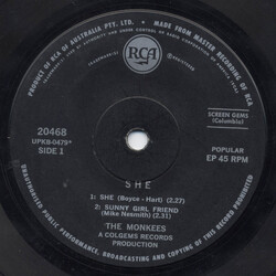 The Monkees She USED VINYL 7INCH 45 RPM EP MONO