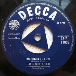 David Whitfield The Right To Love USED VINYL 7INCH 45 RPM