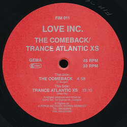 Love Inc. The Comeback / Trance Atlantic XS USED VINYL 12INCH 33 S RPM 45 RPM