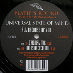 Universal State Of Mind All Because Of You USED VINYL 12INCH 45 RPM
