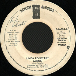 Linda Ronstadt Alison USED VINYL 7INCH 45 RPM PROMO STEREO MONO