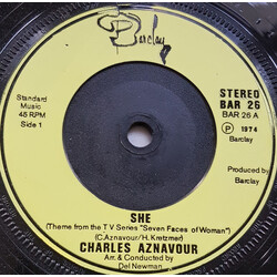 Charles Aznavour She USED VINYL 7INCH 45 RPM SINGLE REISSUE STEREO