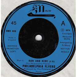 The Philadelphia Flyers Run And Hide USED VINYL 7INCH 45 RPM PROMO