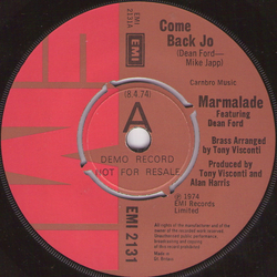 The Marmalade / Dean Ford Come Back Jo Vinyl 7" USED