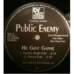 Public Enemy He Got Game USED VINYL 12INCH 33 S RPM PROMO STEREO