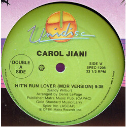 Carol Jiani Hit 'N Run Lover (MDR Version) / Mercy (Remix) USED VINYL 12INCH 33 S RPM REISSUE