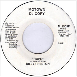 Billy Preston Hope USED VINYL 7INCH 45 RPM SINGLE PROMO