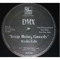 DMX Stop Being Greedy USED VINYL 12INCH 33 S RPM PROMO STEREO