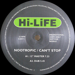 Nootropic Can't Stop USED VINYL 12INCH 33 S RPM PROMO