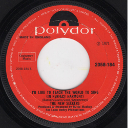 The New Seekers I'd Like To Teach The World To Sing (In Perfect Harmony) Vinyl 7" USED